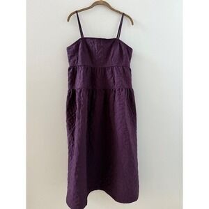 Madewell Quilted Purple Midi Dress Spaghetti Strap Tiered Square Neck